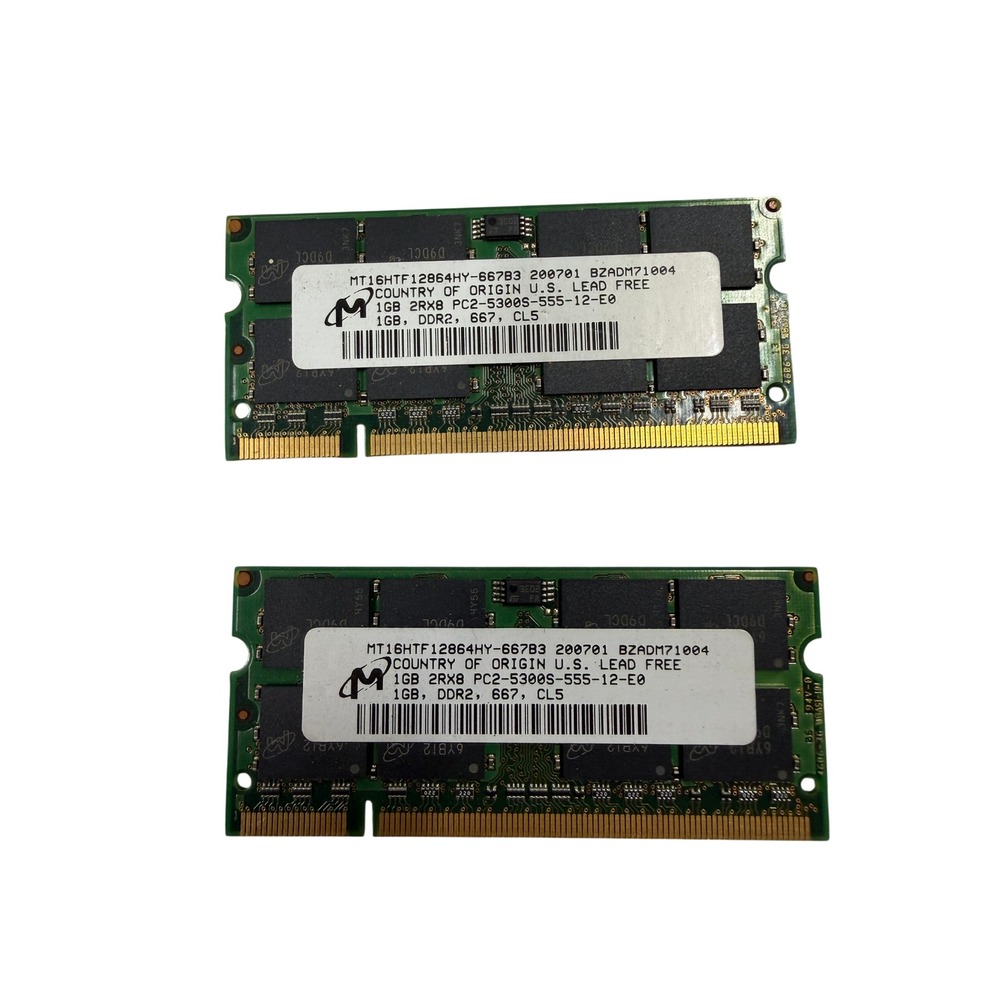 Micron 2GB Kit 2x 1GB DDR2 667MHz PC2-5300S Laptop RAM